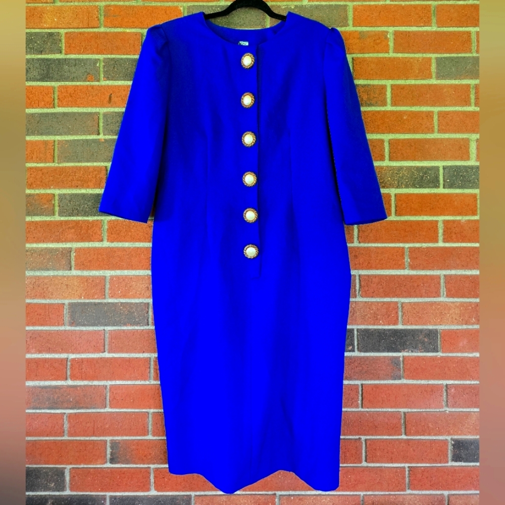 TF T F Vintage Royal Blue dress sheath‎ shift Made In The USA 80s Read Desc.
